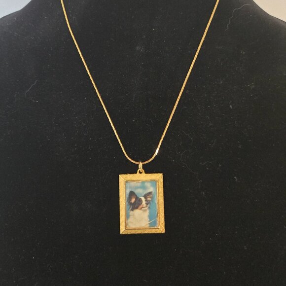 Gold Tone Interchangeable Dangle Free Pet Frame Necklace 1'' x 1'' - Picture 1 of 6